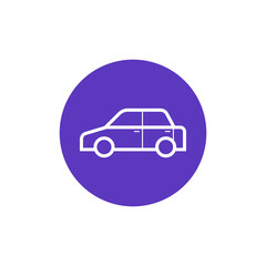Elegant white line art illustration of a classic four-door sedan car icon, perfect for representing personal transport, urban travel, and automotive themes in digital design