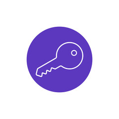 Key symbol in a purple circle, representing access, security, and solutions for various concepts