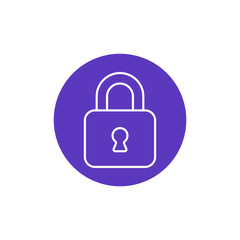 A white padlock icon against a vibrant purple circular background, symbolizing security and protection