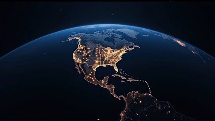 Night view of North and Central America from space