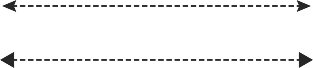 Dual sided dotted line arrow icon set. Horizontal long straight dashed line arrows collection. Double side long arrow symbol. Two sided long arrow