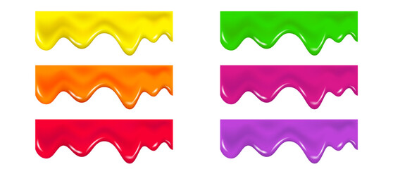 Obraz premium Pink, green, yellow, orange drip cream drops, jelly.