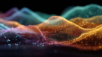 Quantum entanglement grid visualized in colorful waveform with glowing tech aesthetics and abstract quantum data simulation 