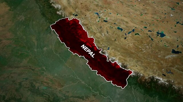 Satellite view of Nepal highlighting its geographical location and boundaries