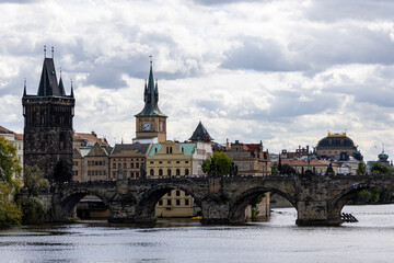 Charles Bridge over the Vltava River, Prague, Czech Republic. Cityscape.