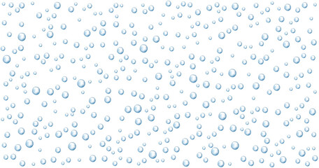 Carbonated water with 3d gas balls texture. Underwater fizzing air bubble flow  on white background. Realistic soda effect, blue sparkling drink. Effervescent tablet.