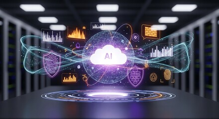 Secure AI cloud computing environment with advanced data protection and analytics, ideal for modern digital transformation and innovative technology solutions