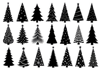 Collection of diverse black christmas tree silhouettes for holiday design