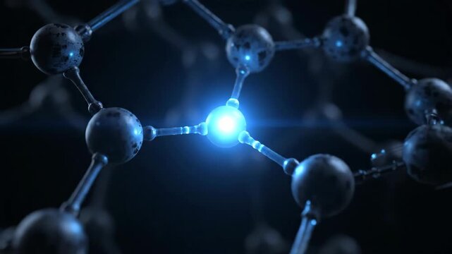 Abstract Dark Nanoparticle Structure Close-Up in 3D Animation for Science and Technology Presentation