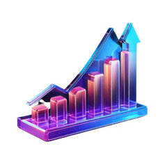 3d growth graph icon holographic gradient effect on isolated transparent background