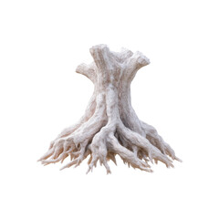 Fototapeta premium Natural weathered root structure from a tree with intricate textures and shapes, isolated on white background for artistic or design use