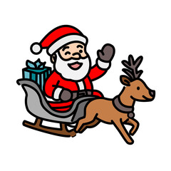 Santa riding sleigh with reindeer
