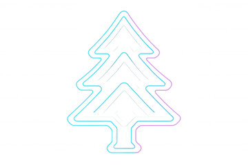Fototapeta premium Christmas tree neon outline with blue and pink light glow on transparent background, holiday season celebration