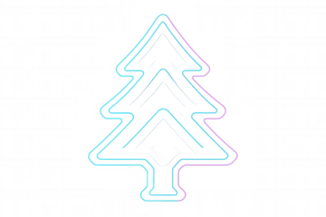 Christmas tree neon outline with blue and pink light glow on transparent background, holiday season celebration