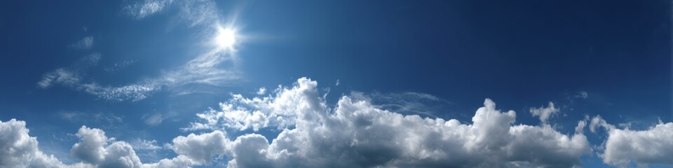 Fototapeta premium Stunning hdr panoramic view of clouds and sunlight in nature landscape