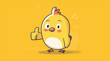 Obraz premium Cute Chick Giving a Thumbs Up on Yellow Background