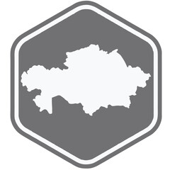 Map of Kazakhstan on grey color hexagon icon vector illustration, sticker of Kazakhstan map on grey hexagon