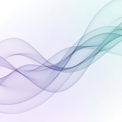 Abstract flowing teal and purple waves on a white background.  The image features translucent, undulating lines creating a sense of movement and fluidity.