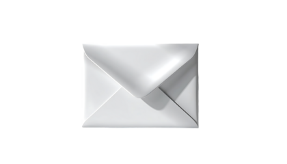 A clean, white, digitally rendered envelope, sealed, viewed from above, showing subtle lighting and shadow effects on its smooth surface