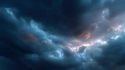 Dramatic stormy sky background with dark textured clouds and subtle cinematic lighting, providing generous empty space for bold text overlay and intense atmosphere