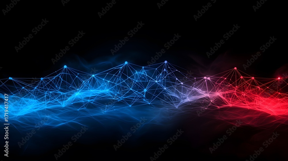 Aufkleber the image shows a digital network design against a black backdrop, with blue connections on the left