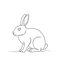 Fototapeta premium Outline illustration of a sitting rabbit in minimalist style on a transparent background 