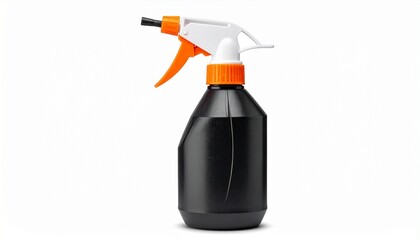Black plastic spray bottle with orange and white trigger nozzle, designed for household or garden liquid dispensing.