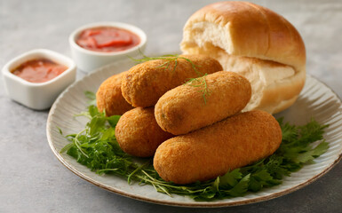 Croquette - balls, only larger in size and in the shape of a sausage, served with a bun