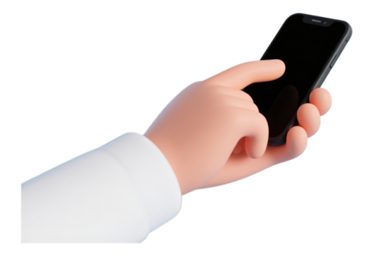 3D Realistic Hand Holding Smartphone with Transparent Background, Neon Coral Glossy Asset