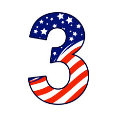 Patriotic number three design with stars and stripes for Independence Day
