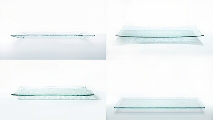 Four glass trays with different angles and sizes background motion elements frame colorful style layers composition creative scene gesture expression emotion cartoonish movement design