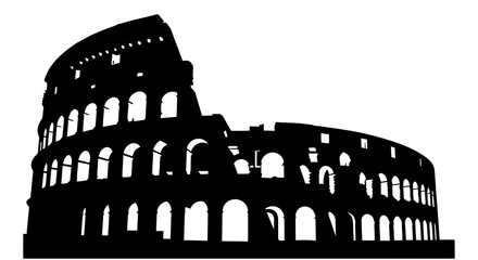 Naklejka premium Black silhouette of the ancient Roman Colosseum, a historic amphitheater and symbol of Italy