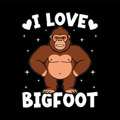 I Love Bigfoot – Cute and Funny Cryptid Humor Design with Cartoon Sasquatch and Hearts