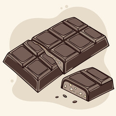 A broken bar of dark chocolate with visible nuts and a single piece broken off and lying nearby
