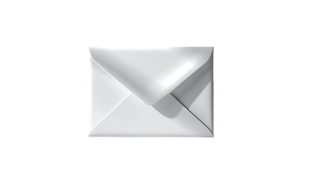 A pristine white envelope, subtly textured, sits centrally against a black backdrop, suggesting unopened correspondence