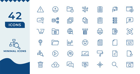 Collection of 42 minimalist line icons for web and mobile applications diverse set