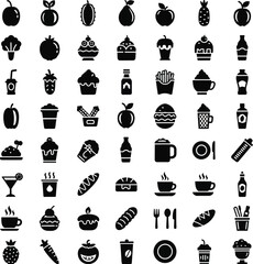Collection of food and drink icons in silhouette style