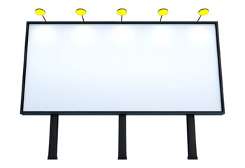 Obraz premium Blank Neon White Billboard with Yellow Lights, Transparent Cutout, 3D Realism Asset