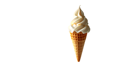 A single-scoop soft-serve ice cream cone with a waffle-style cone, creamy off-white in color, and a slightly swirled top
