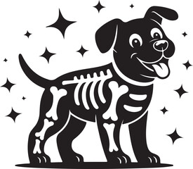 Halloween dog skeleton costume silhouette cute vector