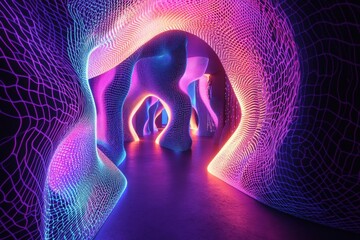 Abstract neon light projection with human silhouette
