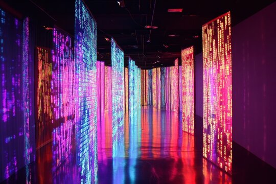 Futuristic glowing neon tunnel installation