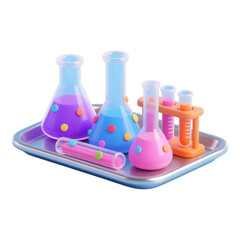 Colorful 3D Lab Equipment on Transparent Background, Glossy Design Element
