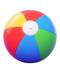 Colorful Beach Ball with White Center, Transparent Background, 3D Realism Design Element