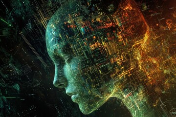 Digital abstract human face profile