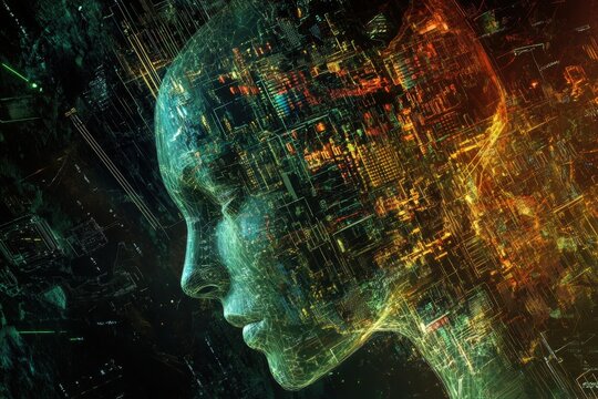 Digital abstract human face profile