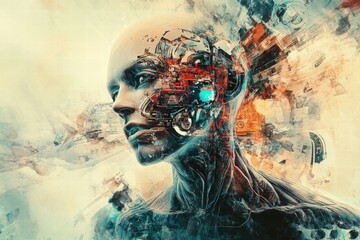 Digital surreal cyber skull artwork