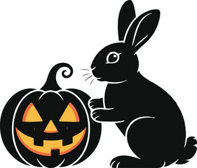 Halloween rabbit with pumpkin silhouette cute vector