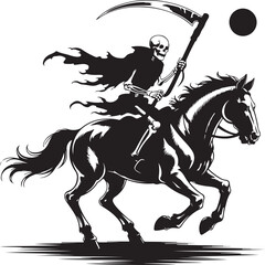 Halloween skeleton rider bat horse silhouette spooky vector