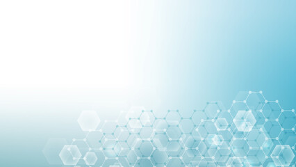 Health care abstract background with hexagons, lines and dots. Medical innovation banner template concept. Biology and pharmaceutical technology background, illustration.
